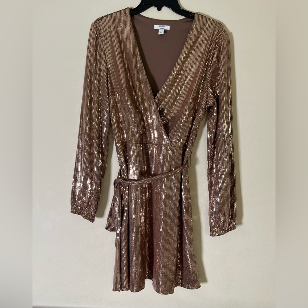 Nine West Shimmering Gold Long Sleeve Dress - Picture 3 of 9